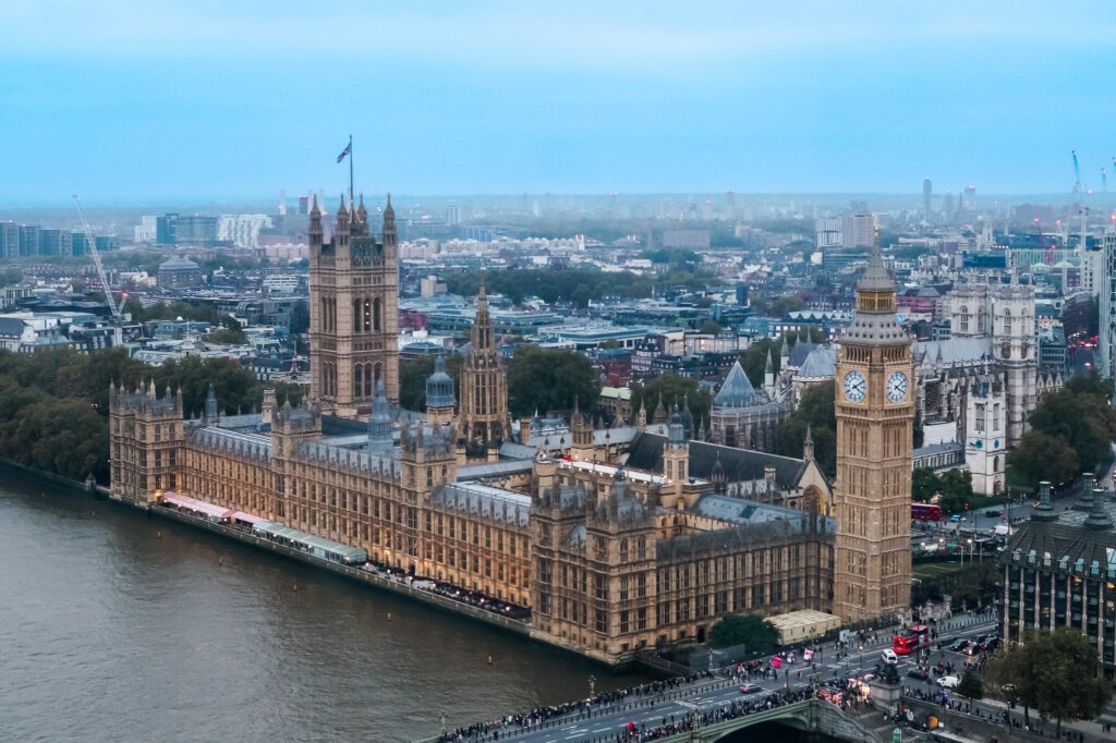 Palácio de Westminster visto desde a cabine da London Eye